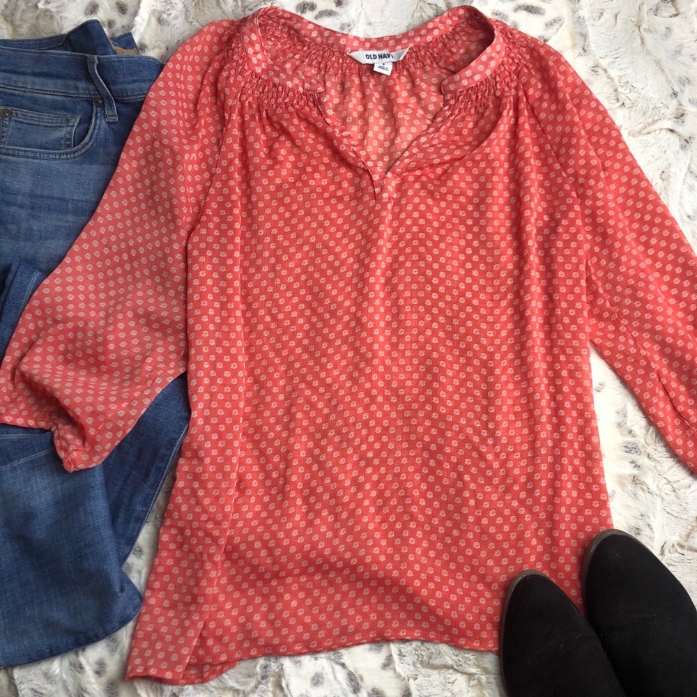Old Navy Orange Sheer Blouse VNeck Size Small